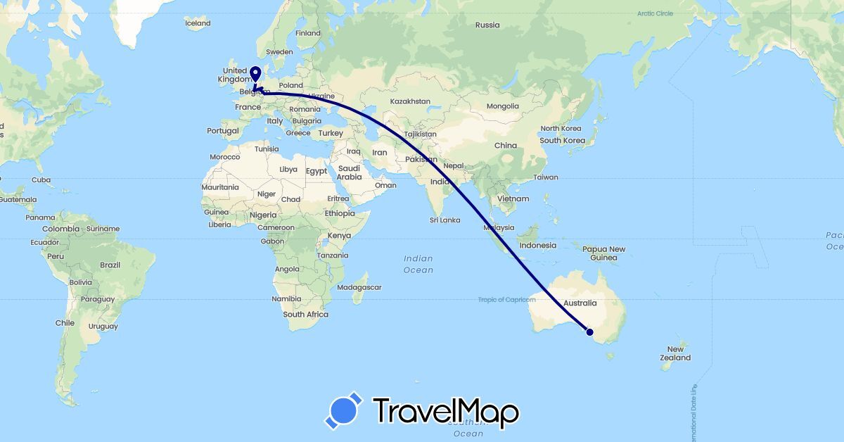TravelMap itinerary: driving in Australia, Belgium, Germany, Netherlands (Europe, Oceania)